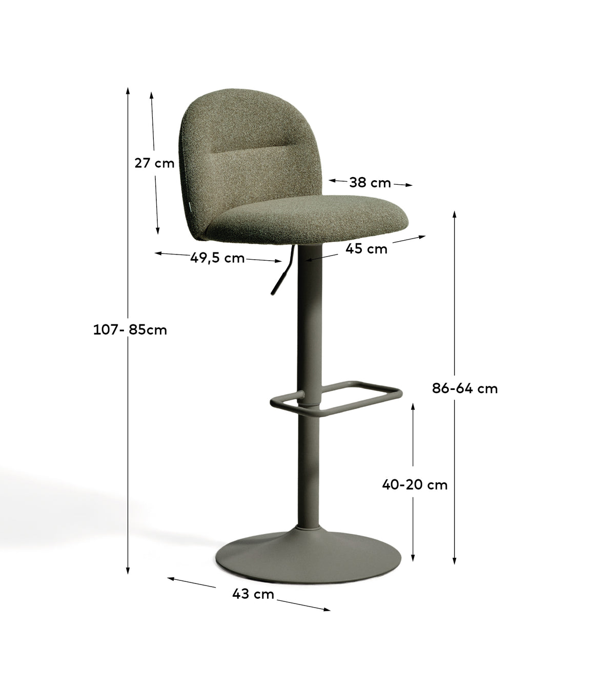 Kave Home Arino barkruk H86 chenille Green