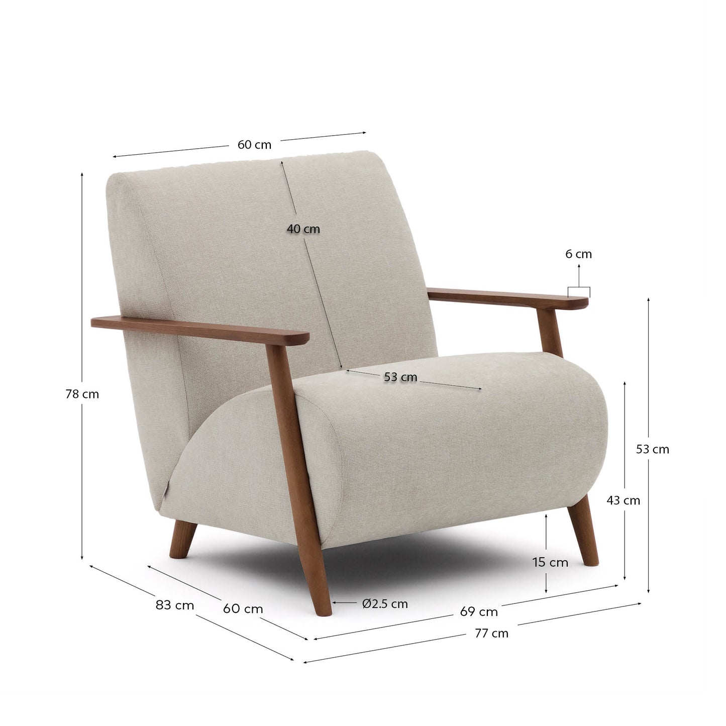 Kave Home Meghan fauteuil Pearl walnoot