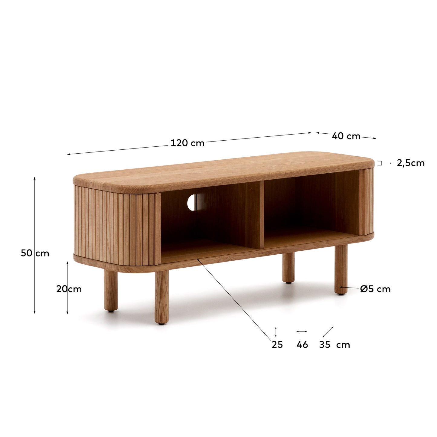 Kave Home Mailen tv-meubel met 2 deuren essen natuurlijke afwerking 120 x 50 cm