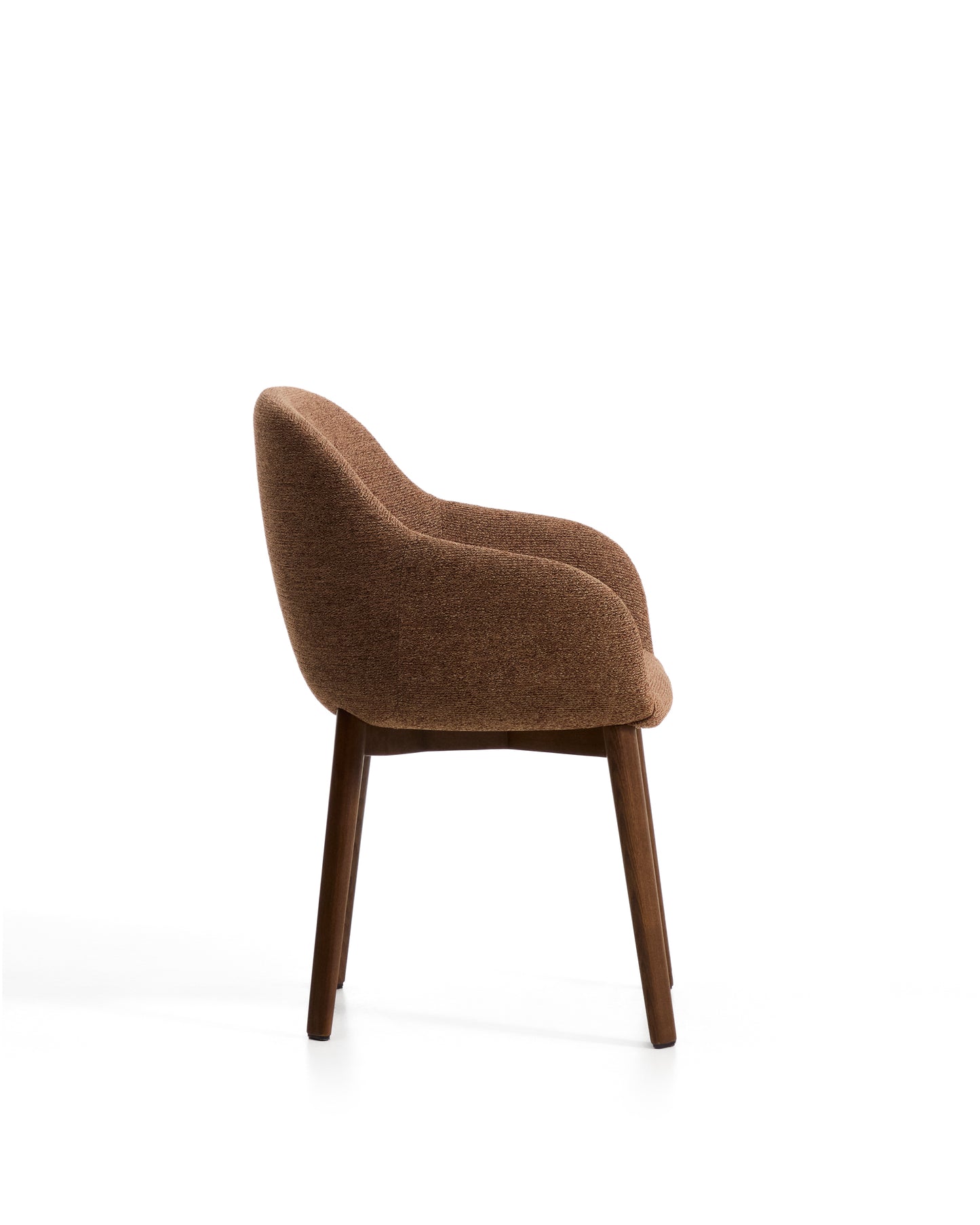 Kave Home Meila eetkamerstoel met arm chenille Terracotta donker hout