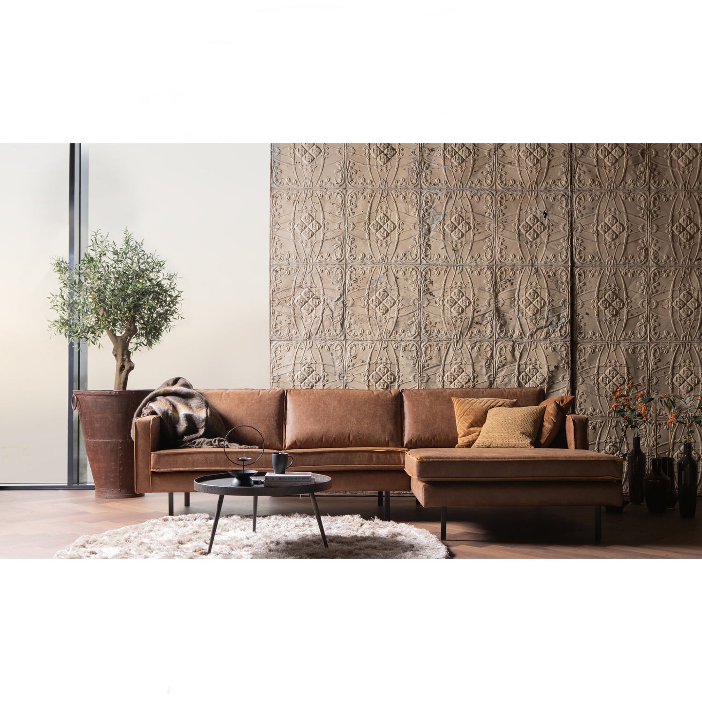 WOOOD Rodeo bank chaise longue rechts eco-leer Cognac