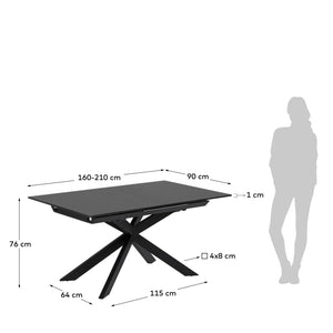 Kave Home Atminda eettafel uitschuifbaar rechthoek 160x90 cm Black