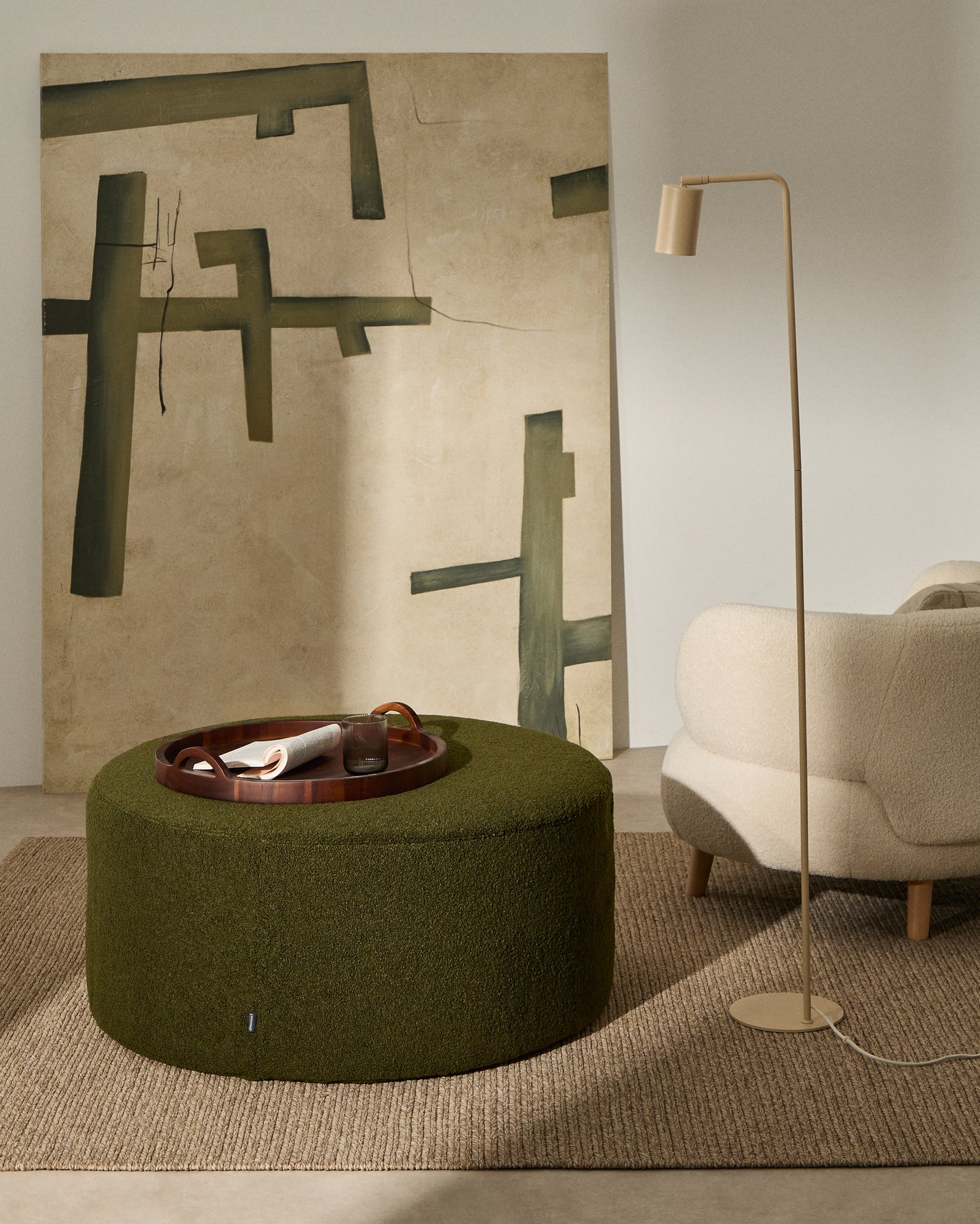 Kave Home Kaeli poef Ø90 cm bouclé Green