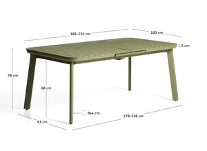 Kave Home Izola tuintafel uitschuifbaar rechthoek 185x100 cm Green