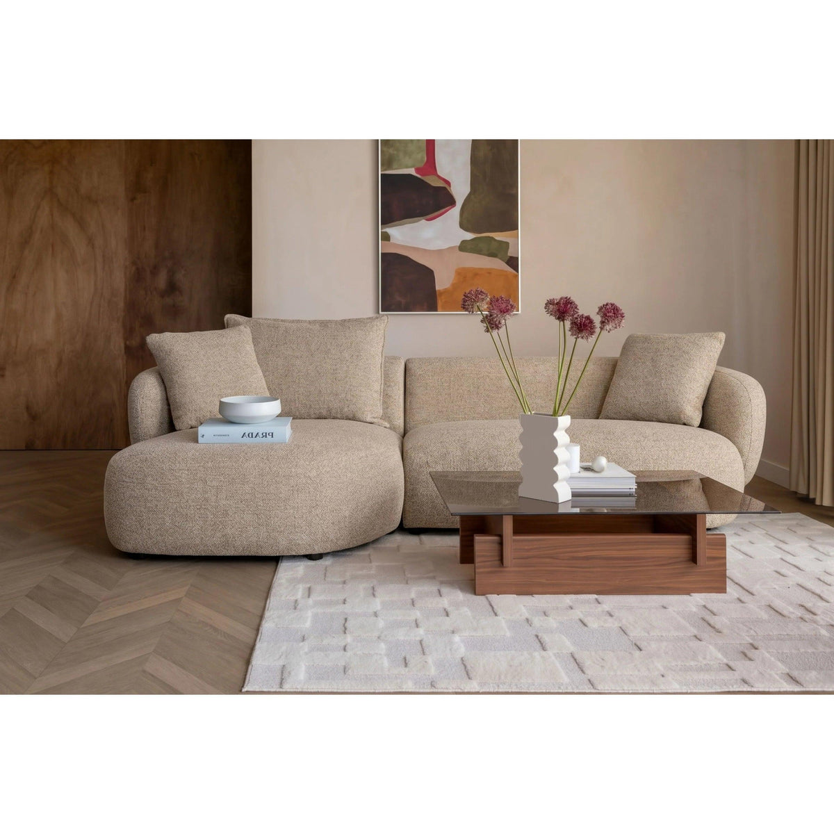 Zuiver Stones 3-zitsbank Chaise Longue links Lichtbruin