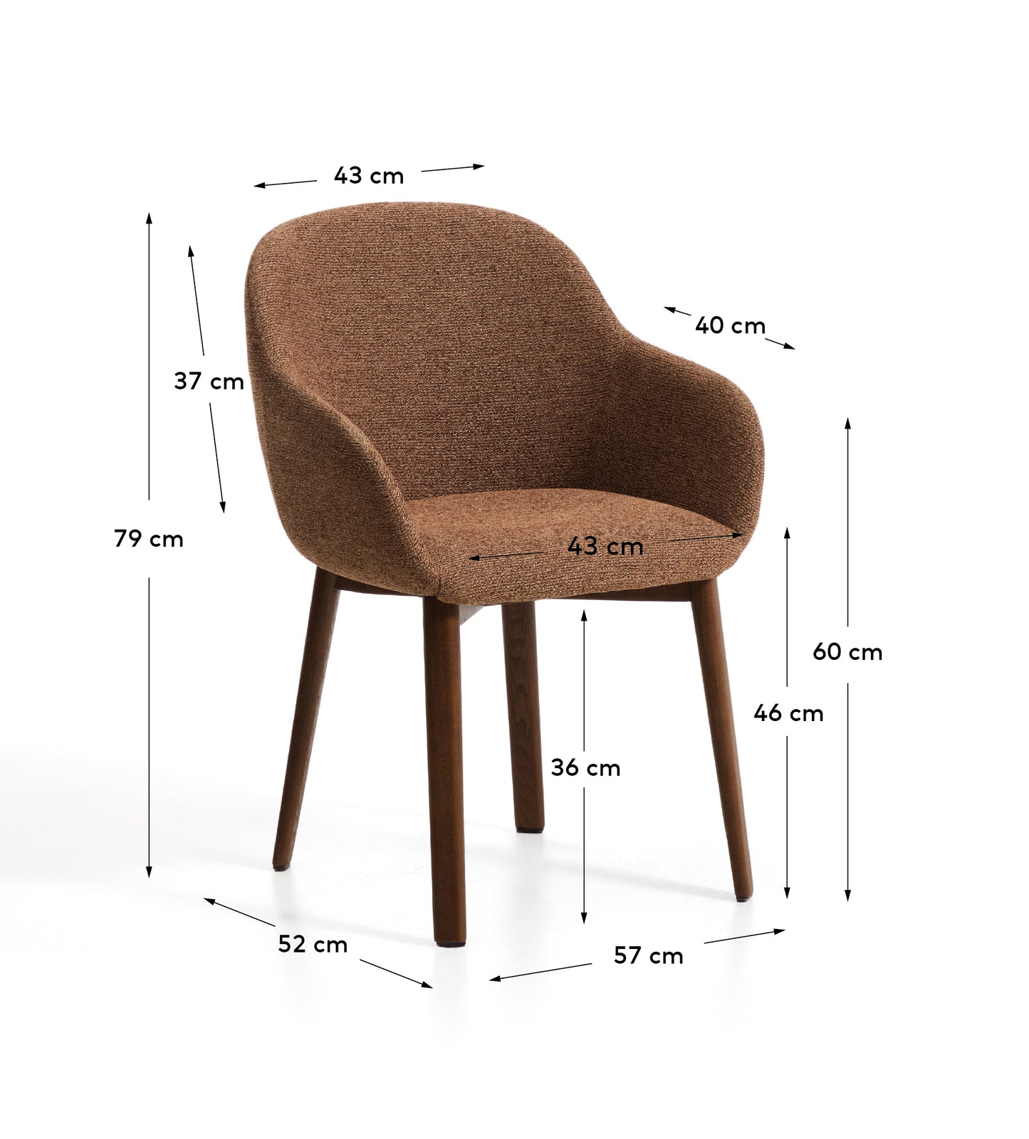Kave Home Meila eetkamerstoel met arm chenille Terracotta donker hout
