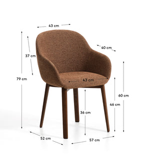 Kave Home Meila eetkamerstoel met arm chenille Terracotta donker hout