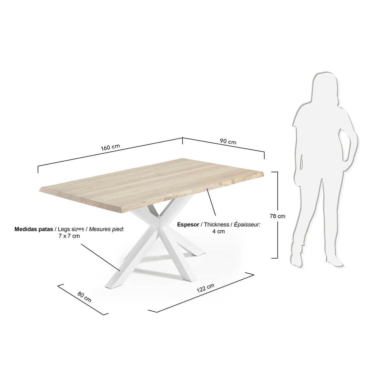Kave Home Argo eettafel rechthoek 160x90 cm Natural/White