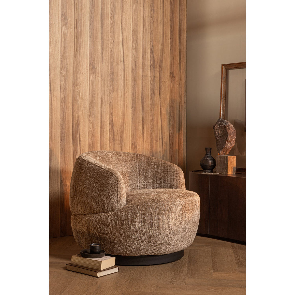 WOOOD Woolly fauteuil draaibaar chenille Zand