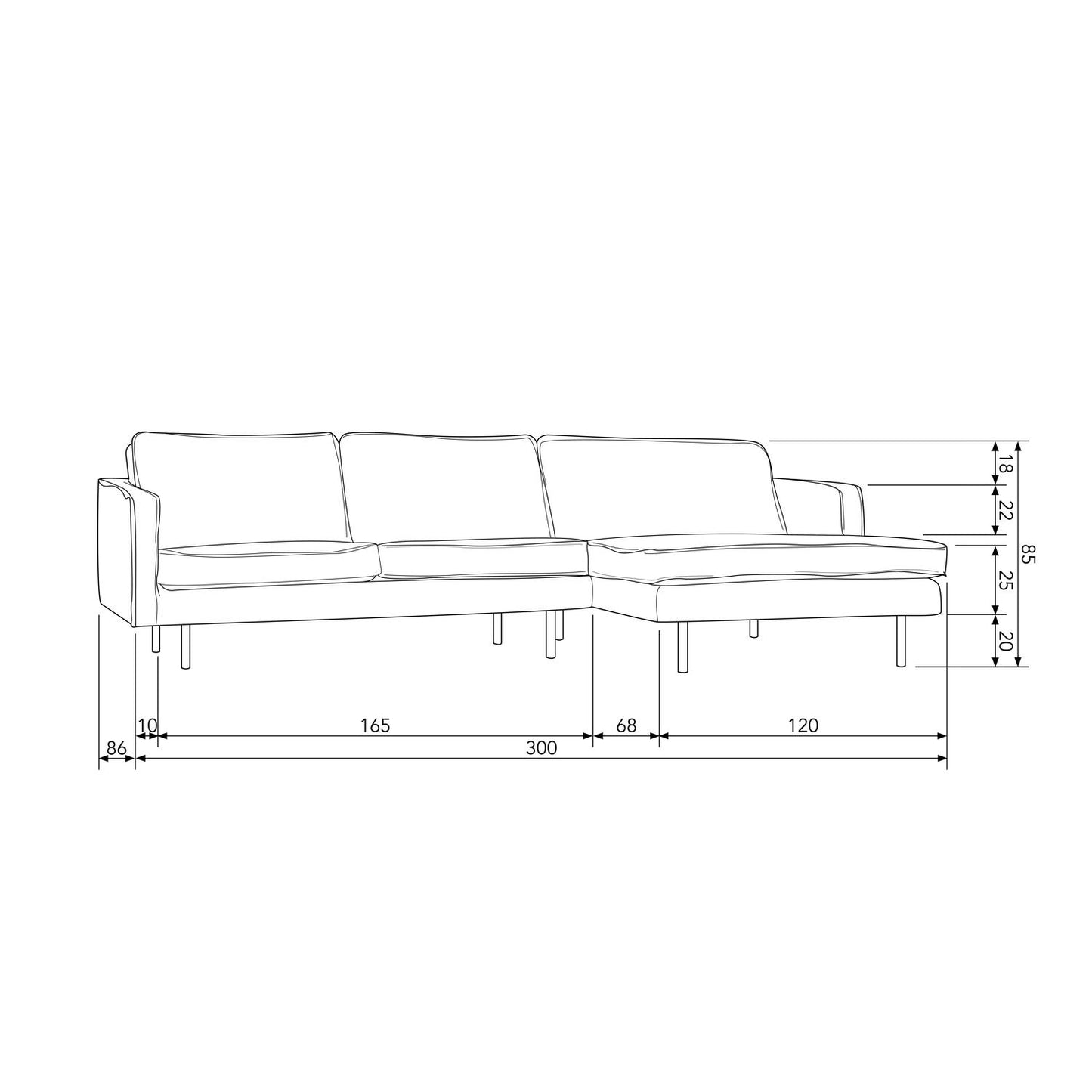 WOOOD Rodeo bank chaise longue rechts velvet Groenblauw