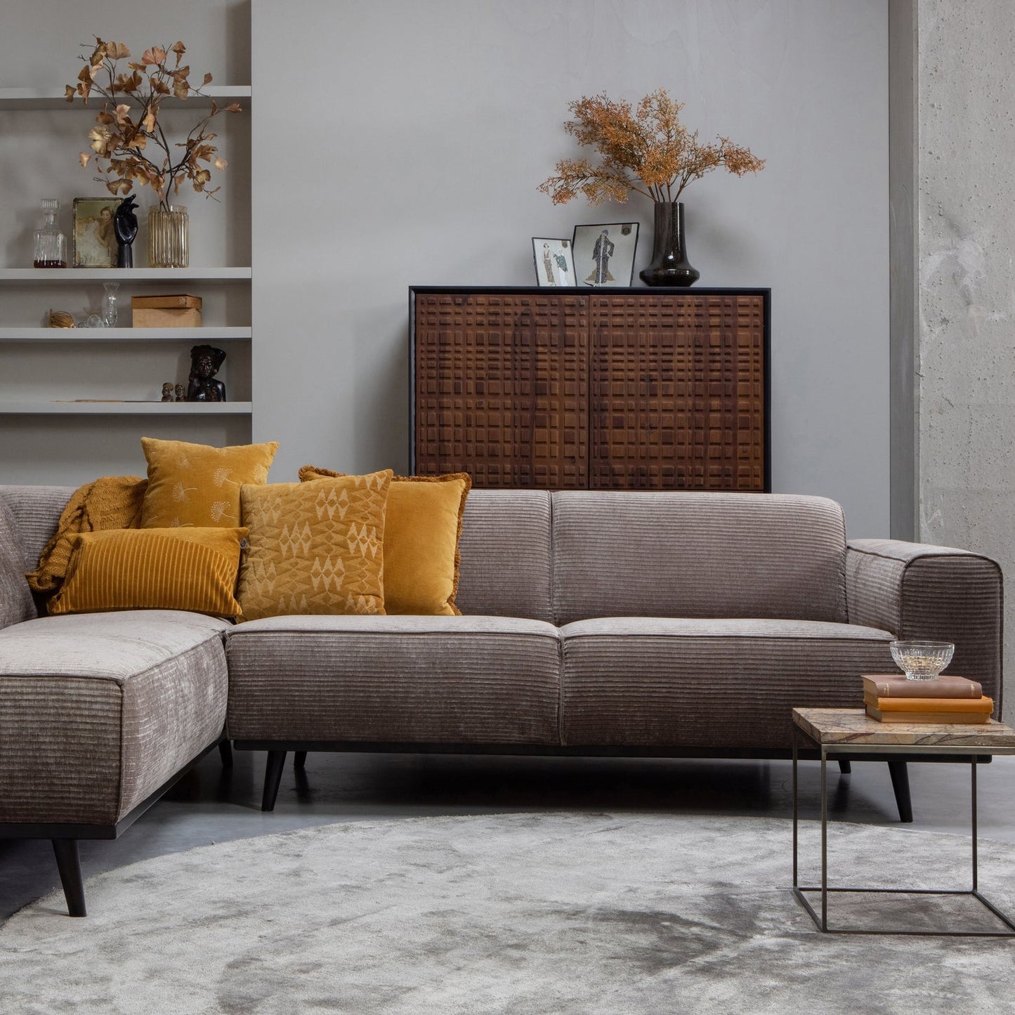 WOOOD Statement hoekbank links Ribstof Taupe