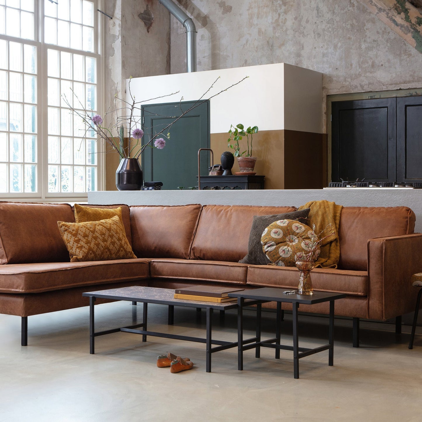WOOOD Rodeo hoekbank links ecoleer Cognac