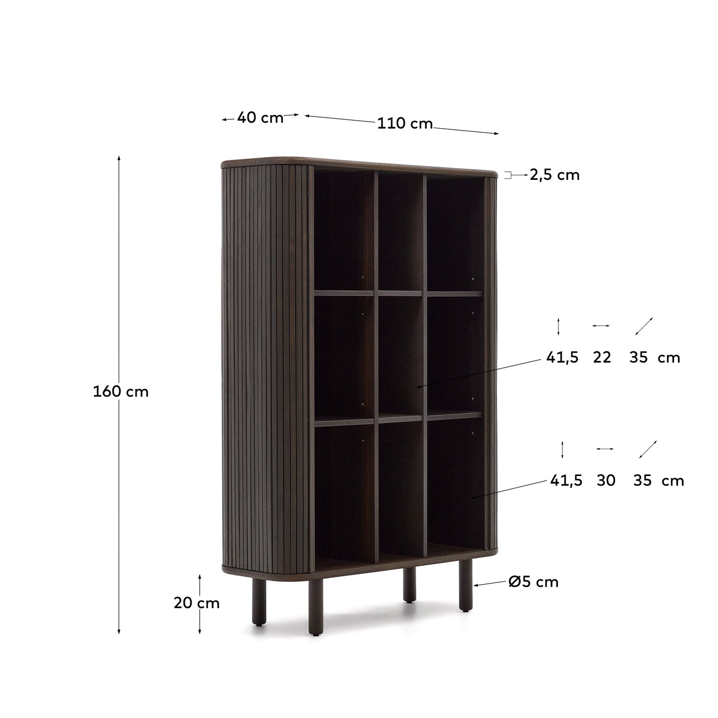 Kave Home Mailen dressoir hoog met 2 deuren essen donkere afwerking