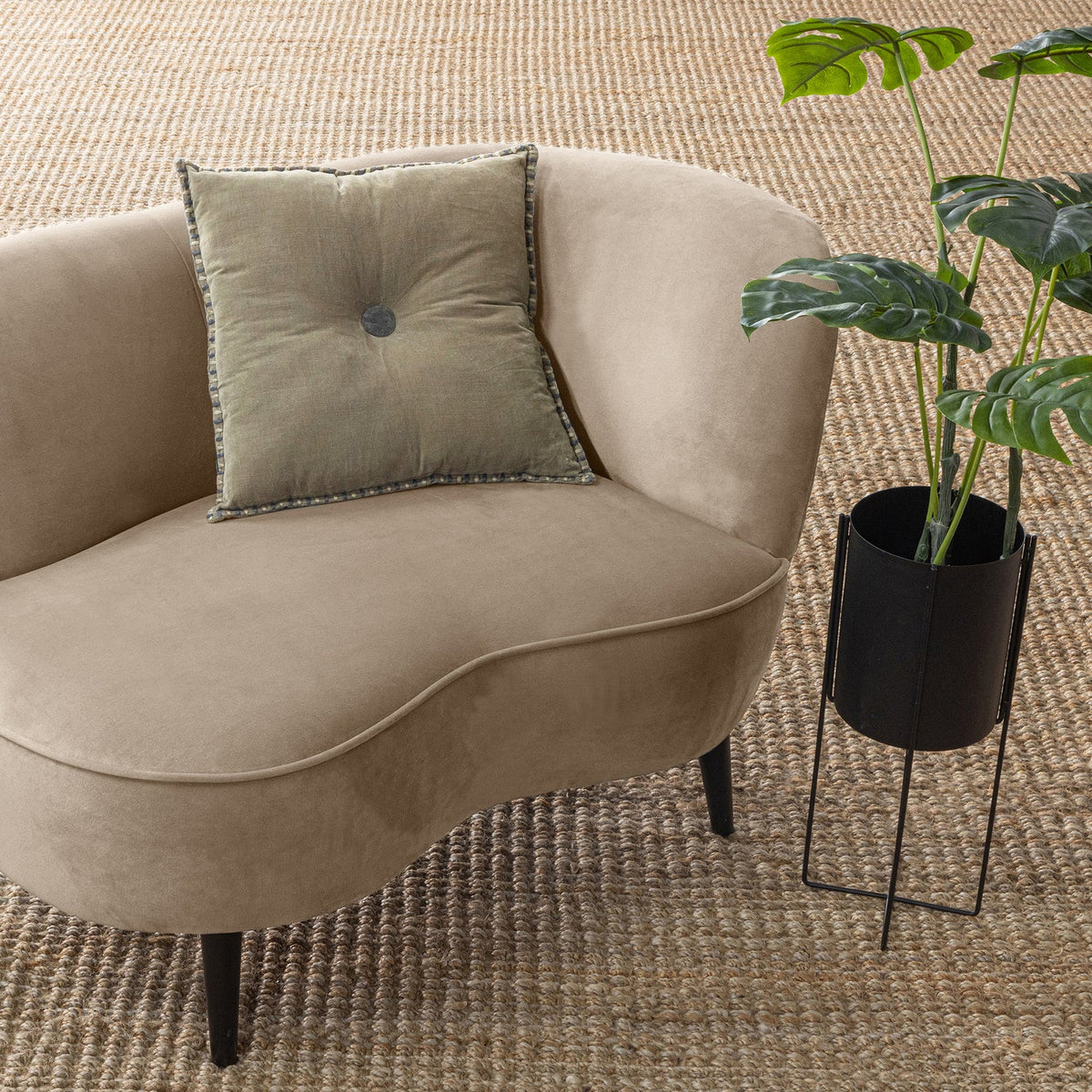 WOOOD Sara lounge fauteuil rechts velvet Khaki