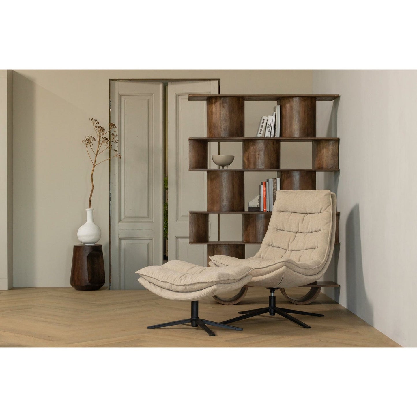 WOOOD Kube fauteuil met hocker Naturel