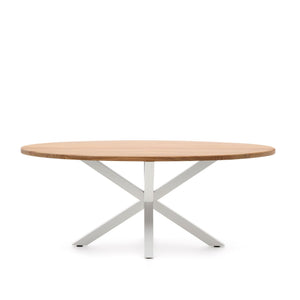 Kave Home Argo eettafel Ovaal 200 x 100 cm acaciahout/wit onderstel