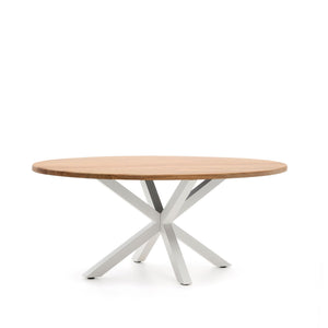 Kave Home Argo eettafel Ovaal 200 x 100 cm acaciahout/wit onderstel