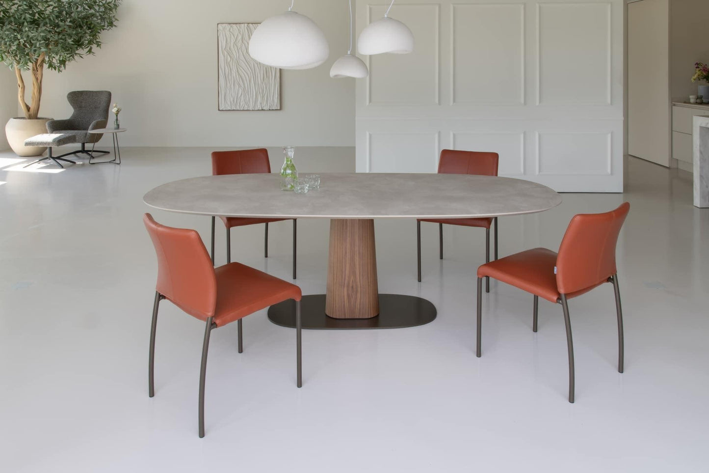 Bree's New World StorQ eettafel superellips 240x120 cm HPL Sand Stone/eiken white