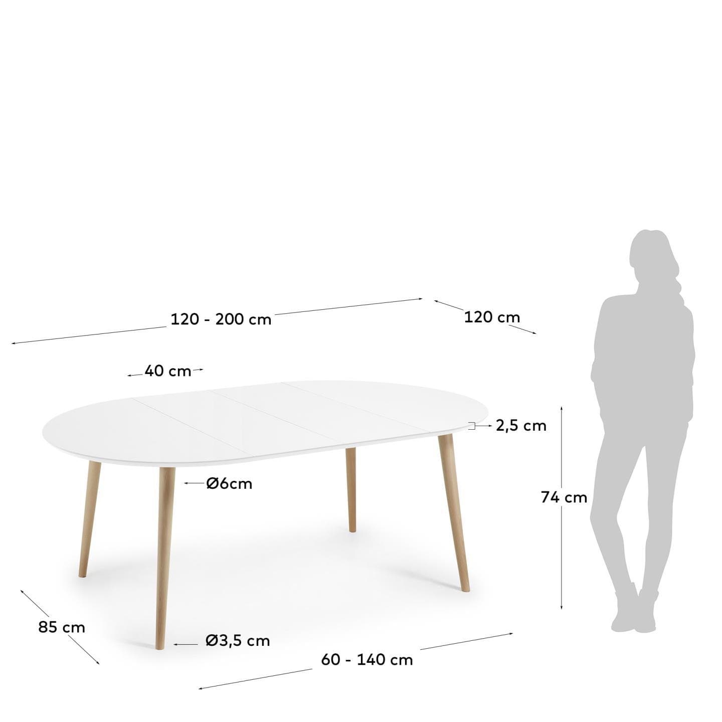 Kave Home Oqui uitschuifbare eettafel wit ø120-200x120 cm