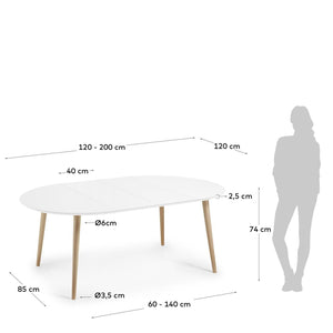 Kave Home Oqui uitschuifbare eettafel wit ø120-200x120 cm