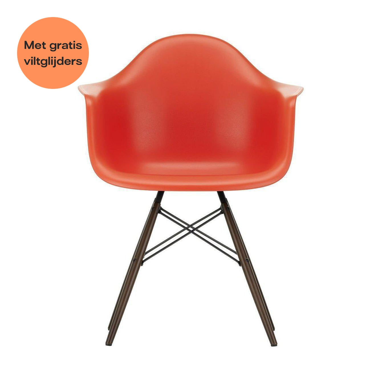 Vitra Eames DAW eetkamerstoel met arm Poppy Red donker esdoorn