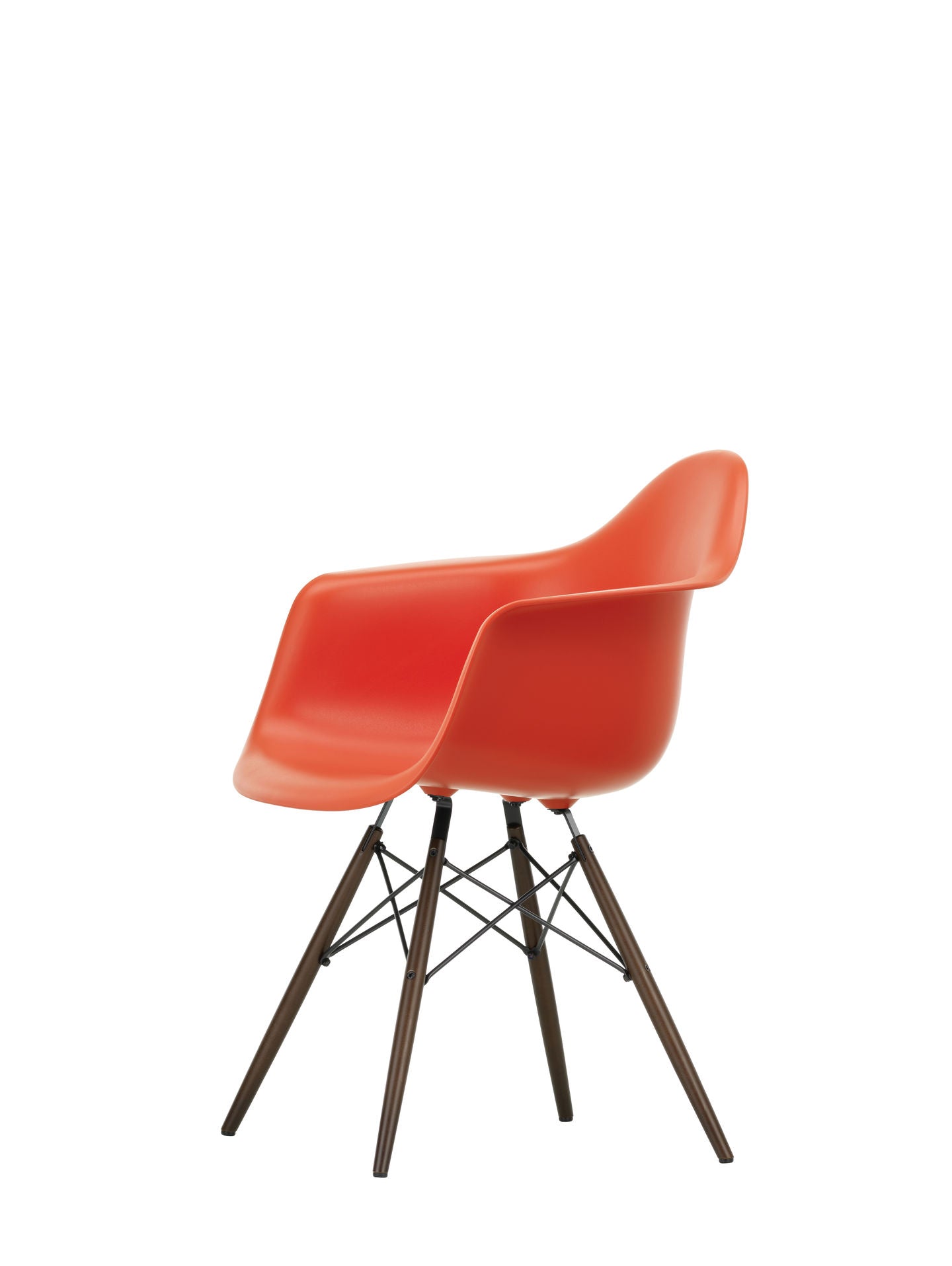 Vitra Eames DAW eetkamerstoel met arm Poppy Red donker esdoorn