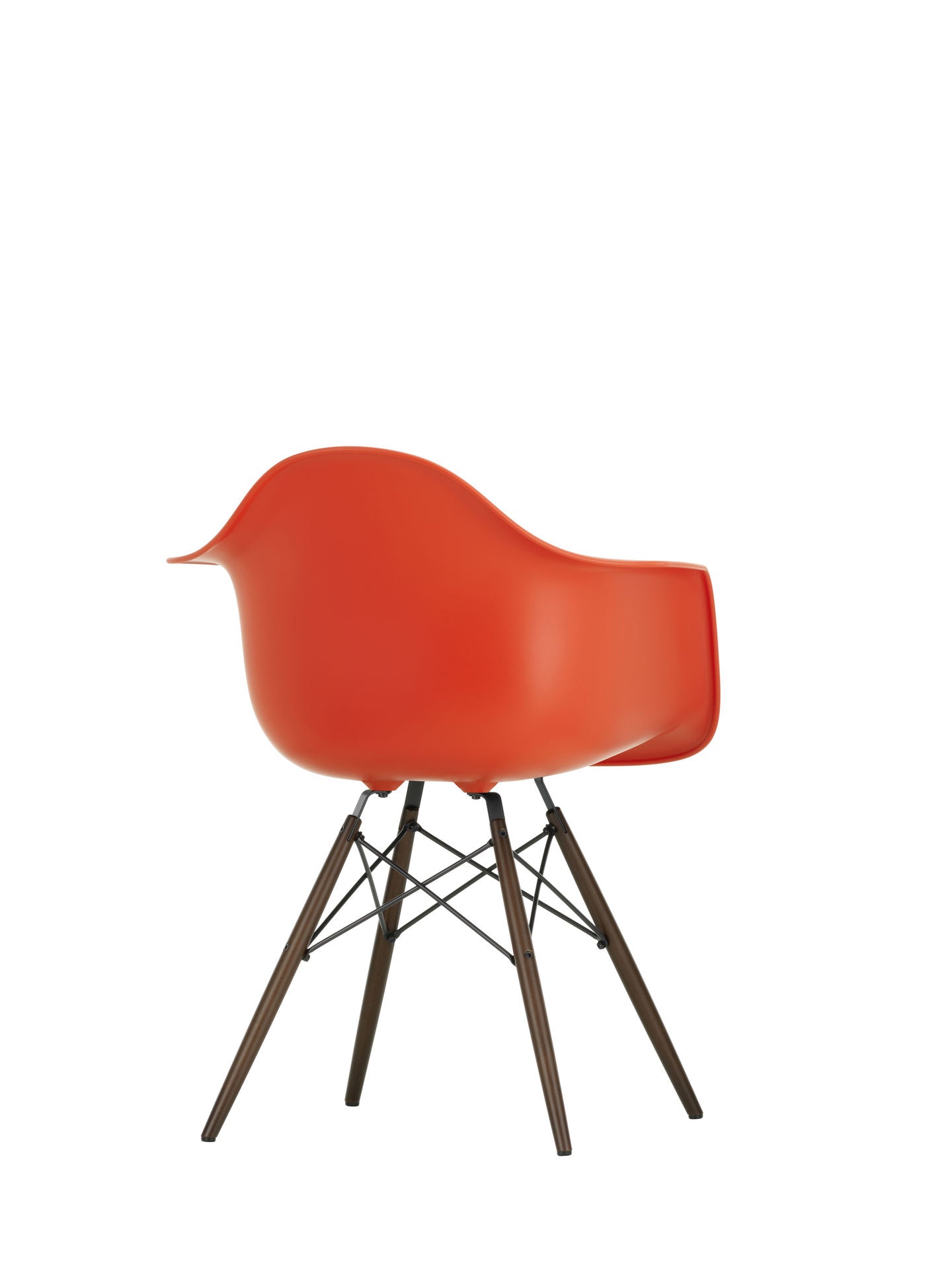 Vitra Eames DAW eetkamerstoel met arm Poppy Red donker esdoorn