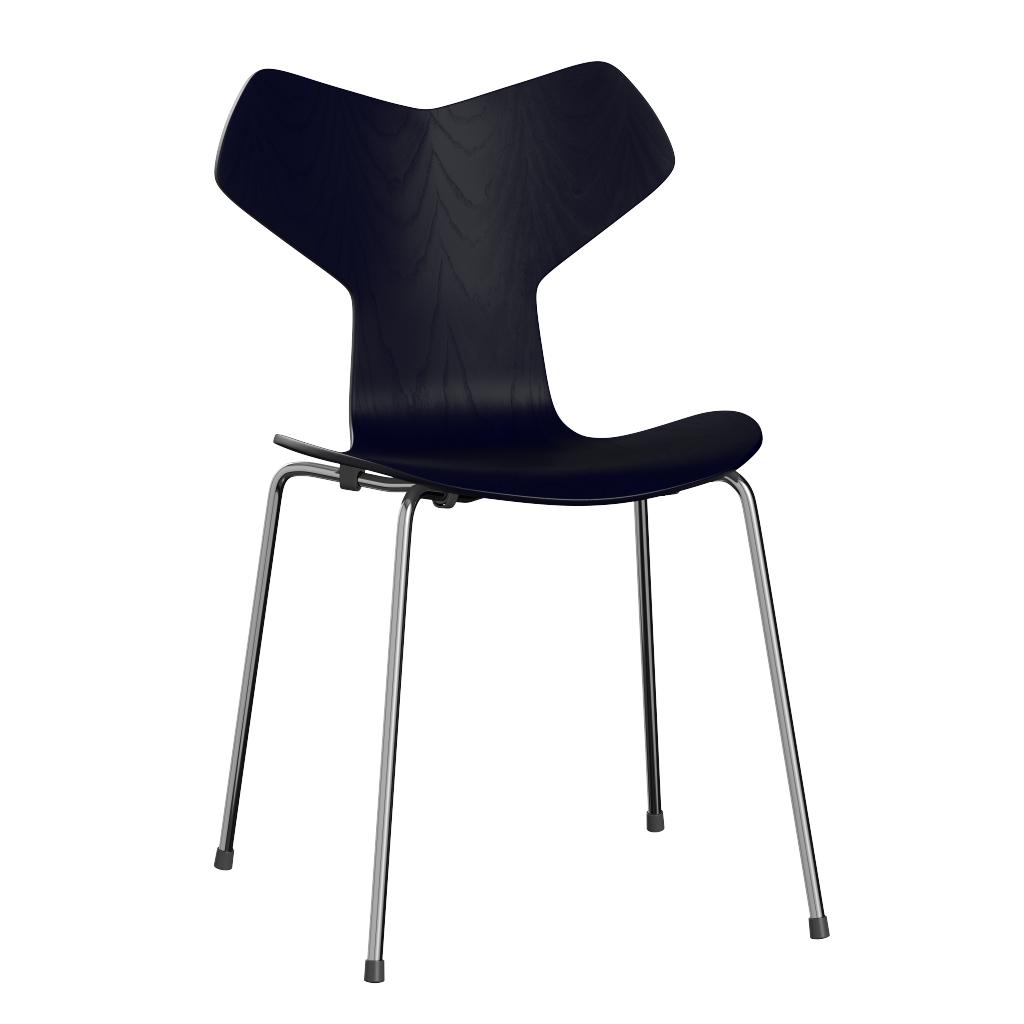 Fritz Hansen Grand Prix eetkamerstoel chrome ash coloured Midnight Blue