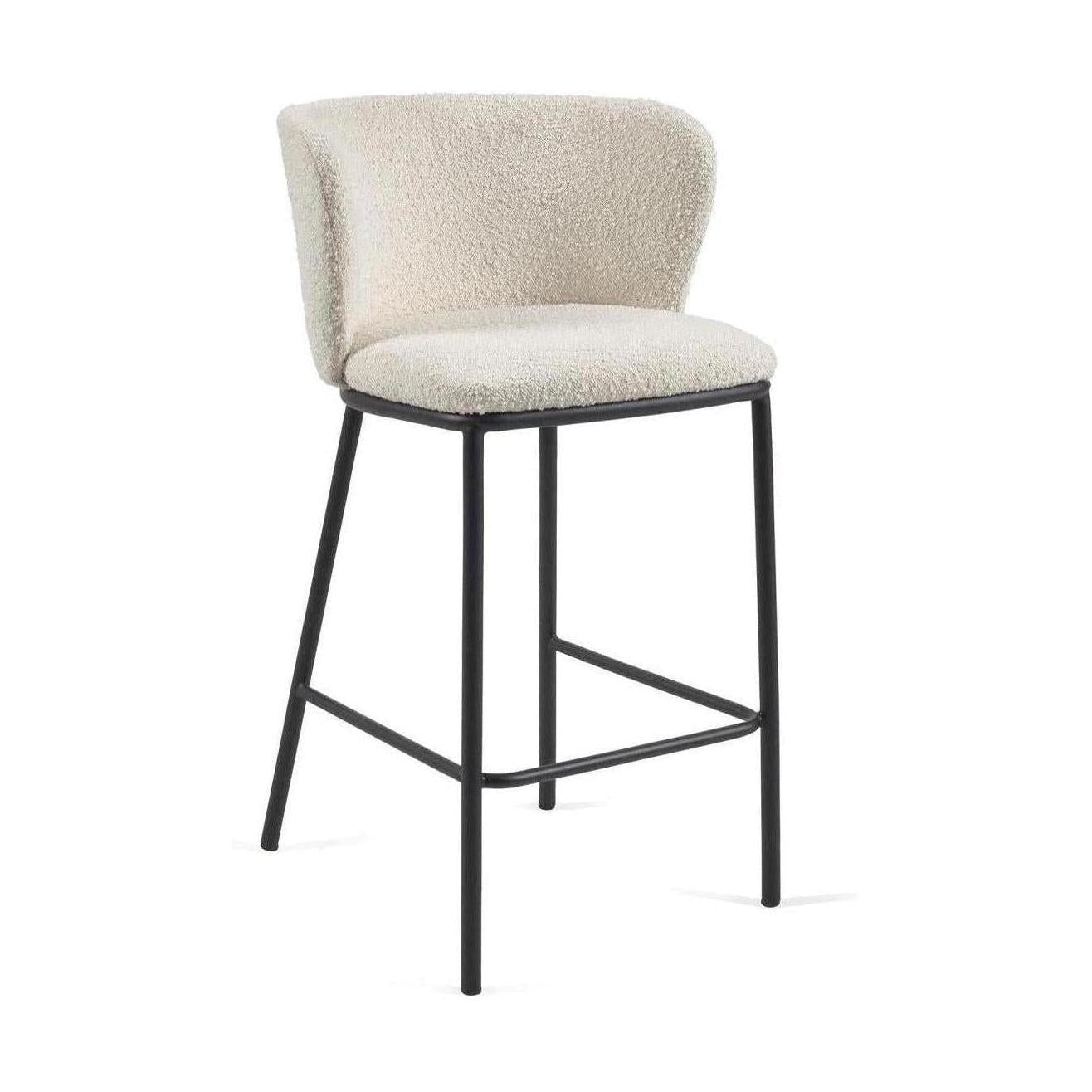 Kave Home Ciselia barkruk H65 bouclé Wit poot zwart