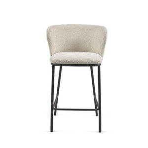 Kave Home Ciselia barkruk H65 bouclé Wit poot zwart