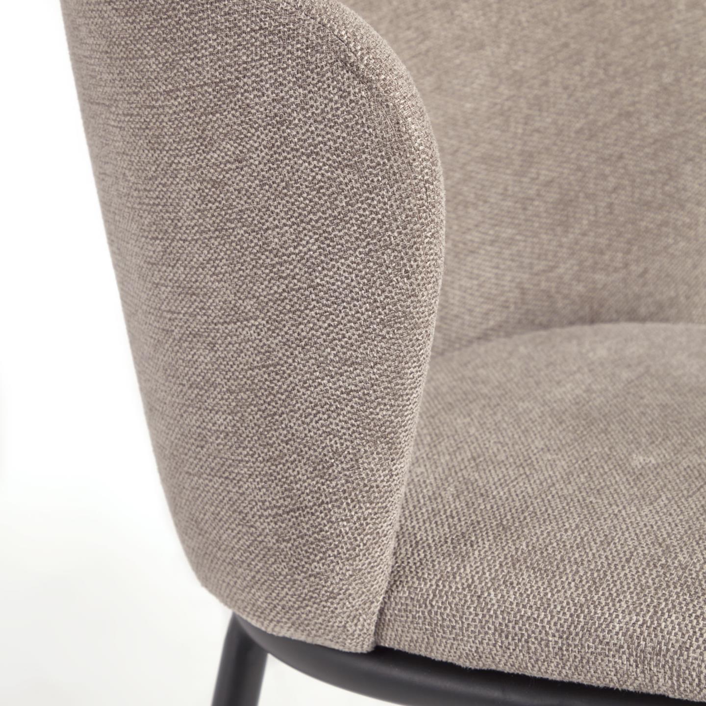 Kave Home Ciselia barkruk H65 chenille Lichtbruin poot zwart