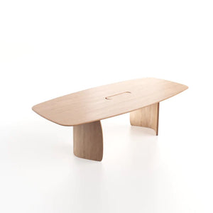 Mobitec Dolmen T0510 eettafel Deens ovaal met uitsparing 300x120 cm mat gelakt eiken