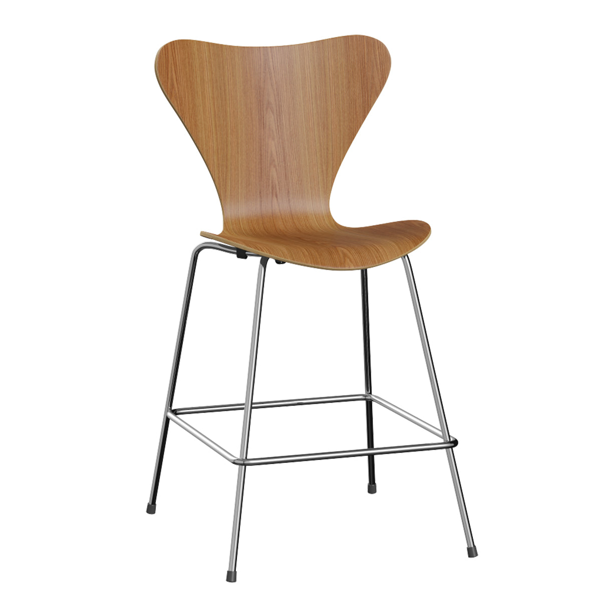Fritz Hansen Series 7 Vlinderstoel barkruk H64 chrome clear lacquered elm