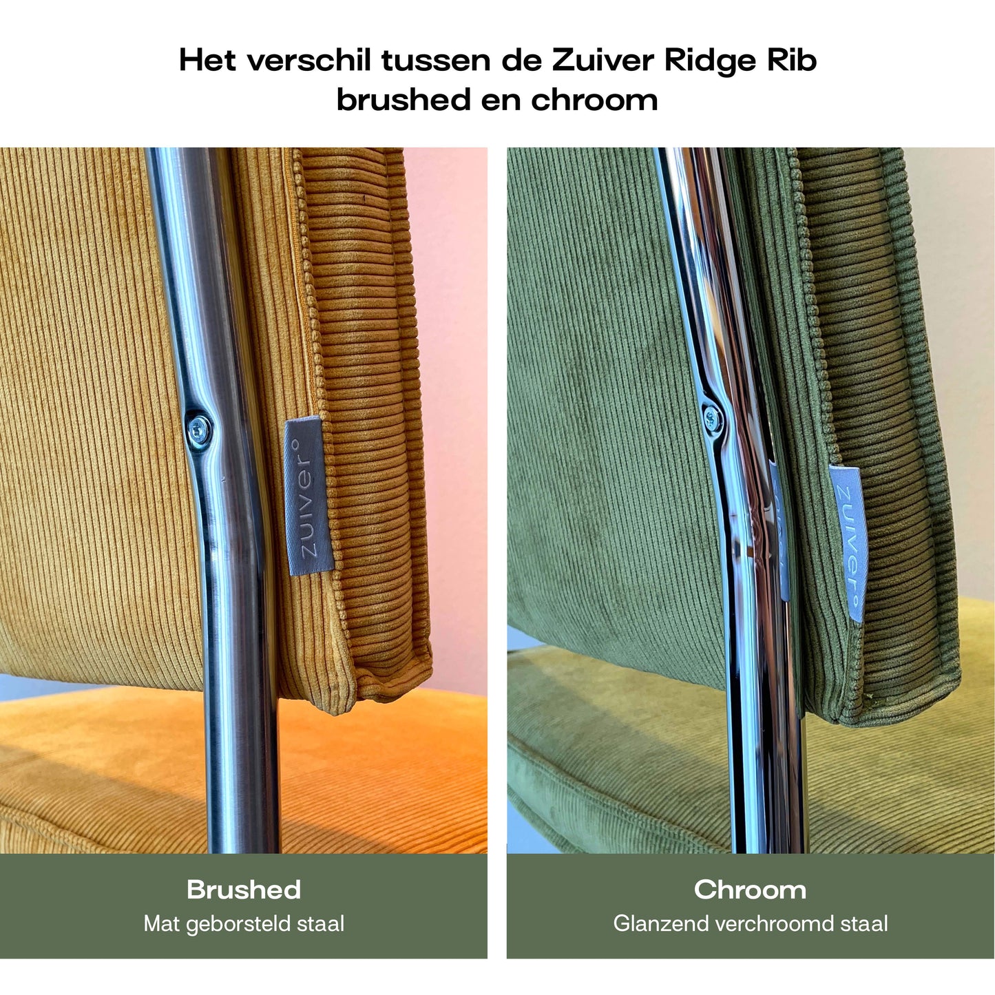 Zuiver Ridge Rib chroom stoel green